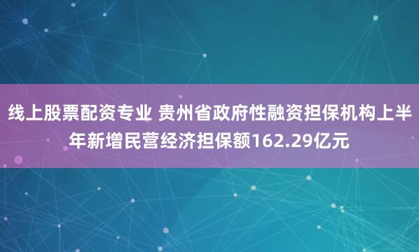 线上股票配资专业 贵州省政府性融资担保机构上半年新增民营经济担保额162.29亿元